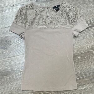 H&M Tan and Brown Fitted Embellished Blouse XS